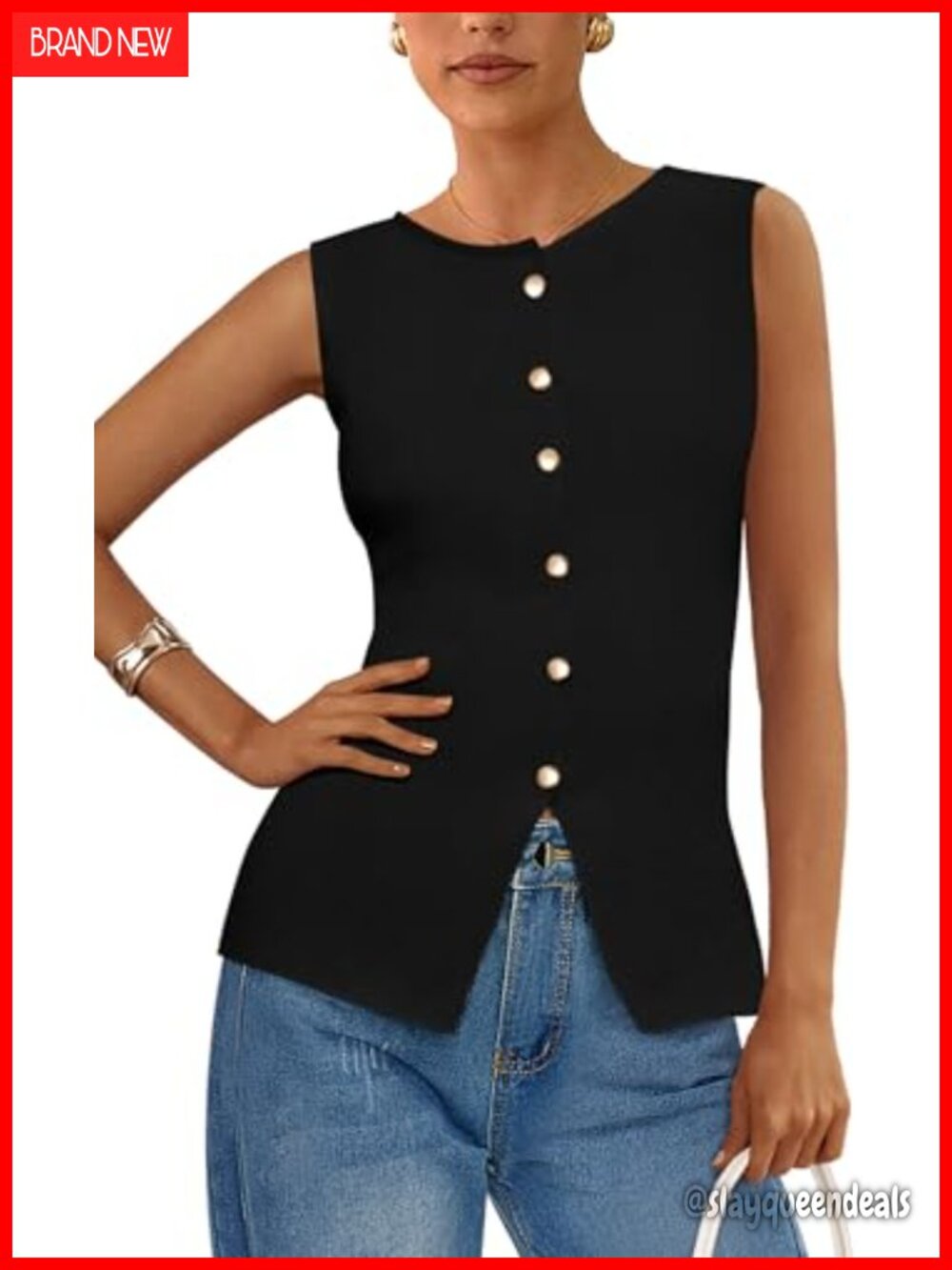 Sweater Vest Button Down Sleeveless Knit Viscose Blend Tank Top